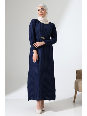 Kadın Tesettür Uzun Kollu Kemer Detaylı Günlük Şık Elbise