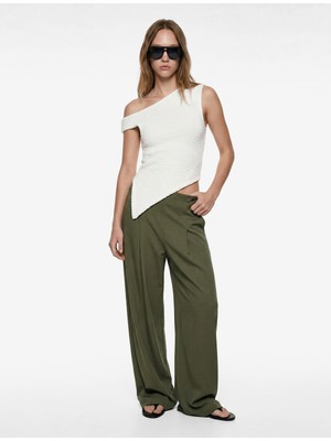 Koton Viskon Karışımlı Beli Bağcıklı Rahat Kalıp Geniş Paça Pantolon