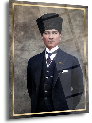 Shiny Art Atatürk Zarif Takım Elbiseli Portre Cam Tablo – ATA115