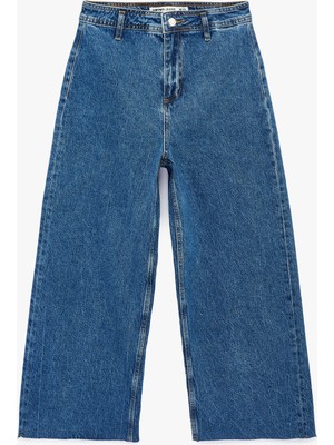 Koton Düğmeli Yüksek Bel Rahat Kesim Denim Pantolon - Culotte Jeans