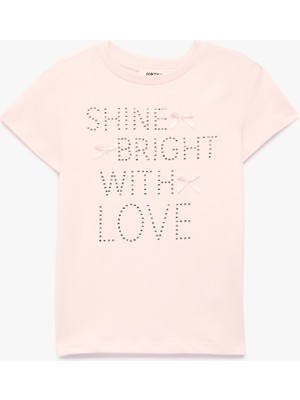 Koton Fiyonk Detaylı Baskılı Bisiklet Yaka Kısa Kollu Pamuklu Tişört