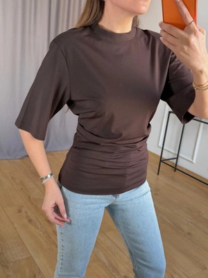 Size Özgü Kahve Beli Drapeli Bluz