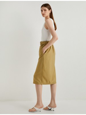 Koton Midi Kargo Etek Cep Detaylı Kemerli Yırtmaçlı