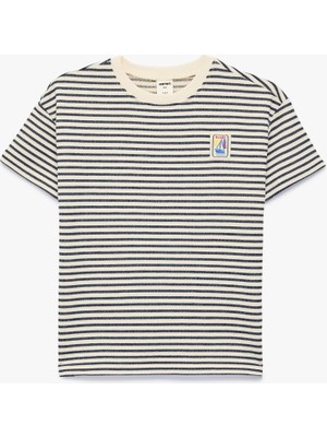 Koton Pamuklu Uzun Kollu Bisiklet Yaka Çizgili Tişört