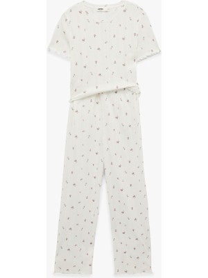 Koton Pamuklu Kısa Kollu Bisiklet Yaka Çiçek Desenli Pijama Takımı - 2'li Set