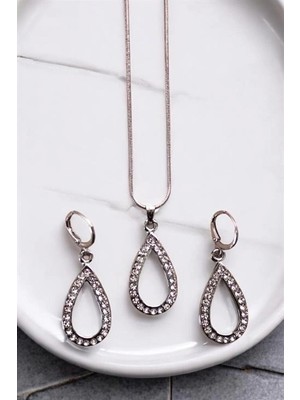 twingold Damla Tasarımlı Kolye Küpe Takım Seti