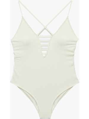 Koton Derin V Yaka Dokulu Çapraz Askılı Mayo