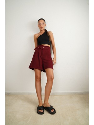 Flow Bordo Kemerli Şort