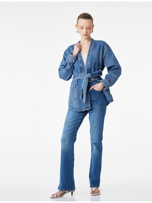 Koton Slim Fit Yüksek Bel Pamuklu Ispanyol Paça Denim Pantolon - Flare Jeans