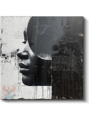 Artarilion Kare Kanvas Tablo Hd Dijital Baskı Salon Ofis Tablosu Kanvas Siyah Beyaz Kadin Duvar Dekorasyon