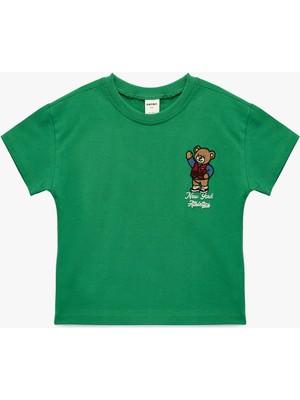 Koton Pamuklu Kısa Kollu Bisiklet Yaka Baskılı Tişört