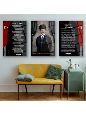 Shiny Art Atatürk 3’lü Türk Bayrağı Cam Tablo Seti – ATA176