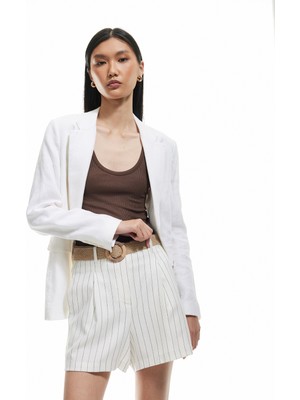 Koton Viskon Kumaş Hasır Kemer Detaylı Cepli Yüksek Bel Mini Şort