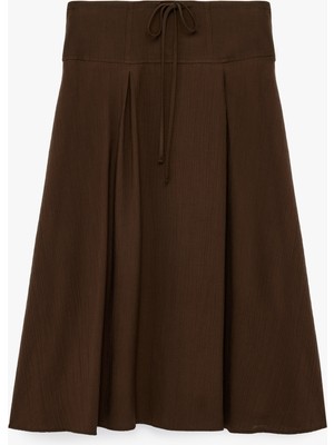 Koton Viskon Kumaş Beli Bağlamalı Dokulu Çan Kesim Midi Etek