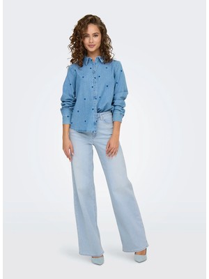 Only Mavi Kadın Rahat Taşlamalı Denim Pantolon Onlmadıson Blush Hw Wıde Dnm CRO495