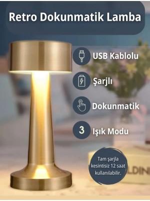 Evinizin Vitrini Dokunmatik Masa ve Gece Lambası Dekoratif Şarjlı Retro Abajur LED Oda Dimmerli Aydınlama Işığı