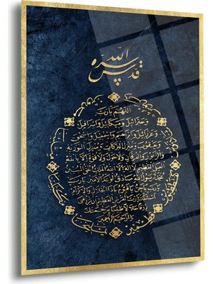Shiny Art Kudüs Duası Islami Cam Tablo – Lacivert Zemin Altın Hat Sanatı - ISL187