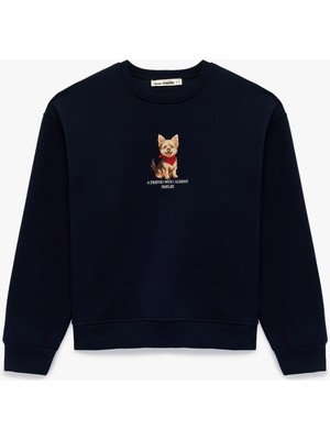 Koton Şardonlu Rahat Kalıp Bisiklet Yaka Köpek Baskılı Sweatshirt