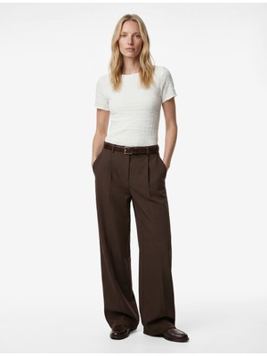 Koton Bürümcük Kumaş Slim Fit Kısa Kollu Kayık Yuvarlak Yaka Tişört