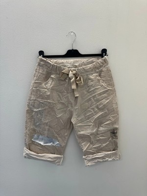 Della Moor Bej Kadın Italyan Taşlı Varaklı Likralı Şort