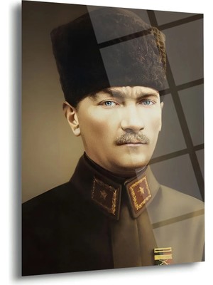 Shiny Art Atatürk Askeri Üniformalı Portre Cam Tablo – ATA133