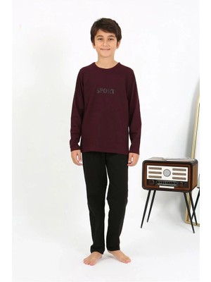 Hobilinka Erkek Çocuk Uzun Kol Penye Pijama Takım Bordo