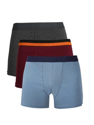 Hobilinka Erkek Penye 3'lü Boxer Füme-Bordo-Indigo
