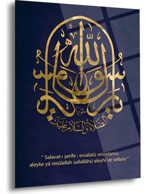Shiny Art Salavat-I Şerife Islami Cam Tablo – Mor Zemin Altın Hat Sanatı - ISL188
