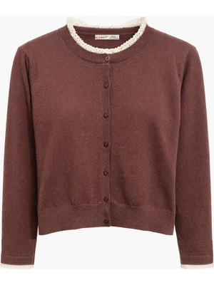 Mixray 7027 Kadın Dantelli Basic Triko Hırka Kahve