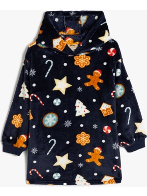 Koton Yılbaşı Desenli Kapşonlu Polar Sabahlık