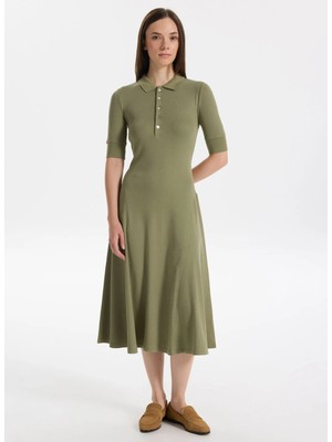 Lauren Ralph Lauren Gömlek Yaka Yeşil Midi Kadın Elbise Lıllıanna-Elbow Sleeve-Day Dress