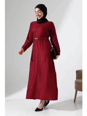 Kadın Tesettür Uzun Kollu Kemer Detaylı Günlük Şık Elbise