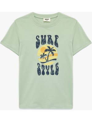 Koton Pamuklu Kısa Kollu Bisiklet Yaka Baskılı Tişört