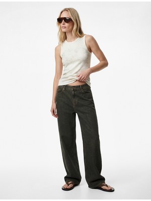 Koton Simli Soyut Baskılı Bisiklet Yaka Slim Fit Kolsuz Bluz