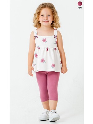 Smile Kids Çiçek Desenli Askılı Kız Çocuk Takımı (Bluz & Kapri Tayt)