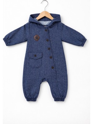 Baby Fou Kapüşonlu Düğmeli Bebek Tulum
