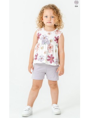 Smile Kids Kız Çocuk Çiçek Desenli Fiyonklu Atlet Şort Takım