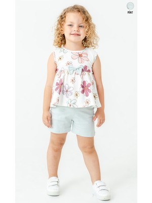 Smile Kids Kız Çocuk Çiçek Desenli Fiyonklu Atlet Şort Takım