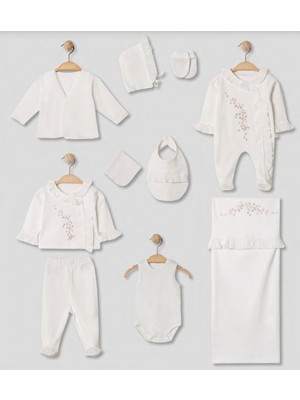 Pugi Baby Çiçek Nakışlı 10’lu Kız Bebek Hastane Çıkış Seti