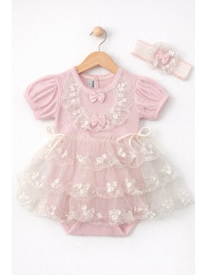 Kardeşler Bebe Tütü Etekli Dantelli Kız Bebek Body Takımı (Saç Bantlı)