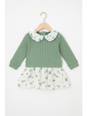 Carmin Baby Çiçek Desenli Bebe Yaka Kız Bebek Elbise