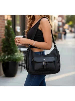 Tokalı Ön Cepli Büyük Boy Omuz Çanta