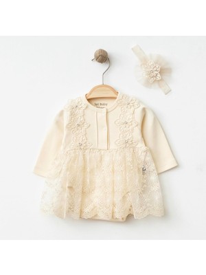 Işıl Baby Dantelli Çiçek Aplikeli Kız Bebek Body Takım (Taçlı)