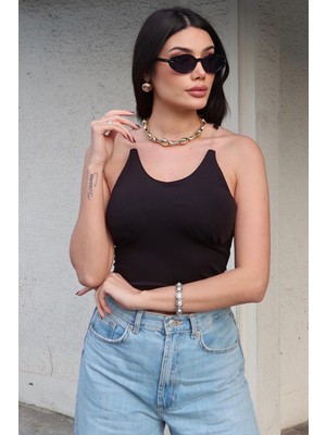 Kechi Woman Dalgıç Kumaş Şeffaf Askılı Bluz