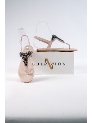 Oblavion Lavion Hakiki Deri Taşlı Kadın Sandalet