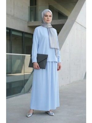 Kolu Düğmeli Tunik Etek Ikili Takım 0246-02 Mavi