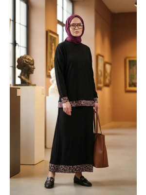 Leopar Desenli Pileli Ikili Takım 2241-02 Siyah Kahverengi