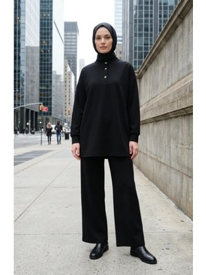 Düğme Detaylı Tunik Pantolon Ikili Takım 2247-01 Siyah