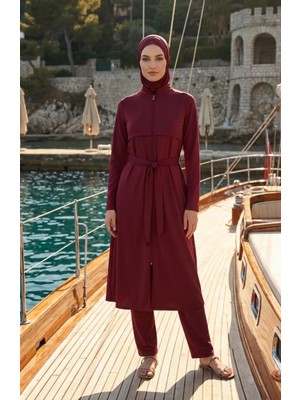Sefa Merve Boydan Fermuarlı Tesettür Mayo 2602-01 Bordo