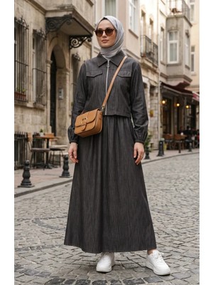 Fermuarlı Kot Görünümlü Ikili Takım 0254-03 Kahverengi